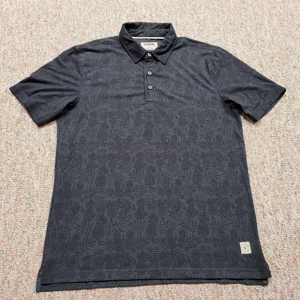 Linksoul Polo Shirt Mens Small Black Tempus Fugit Golf Performance Preppy Casual